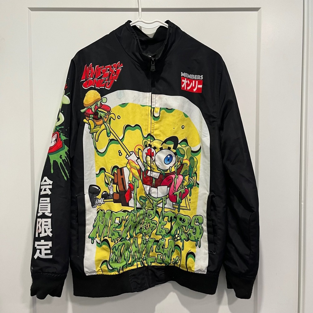Members Only x Nickelodeon SpongeBob Racing Windbreaker Jacket Black Mens Small